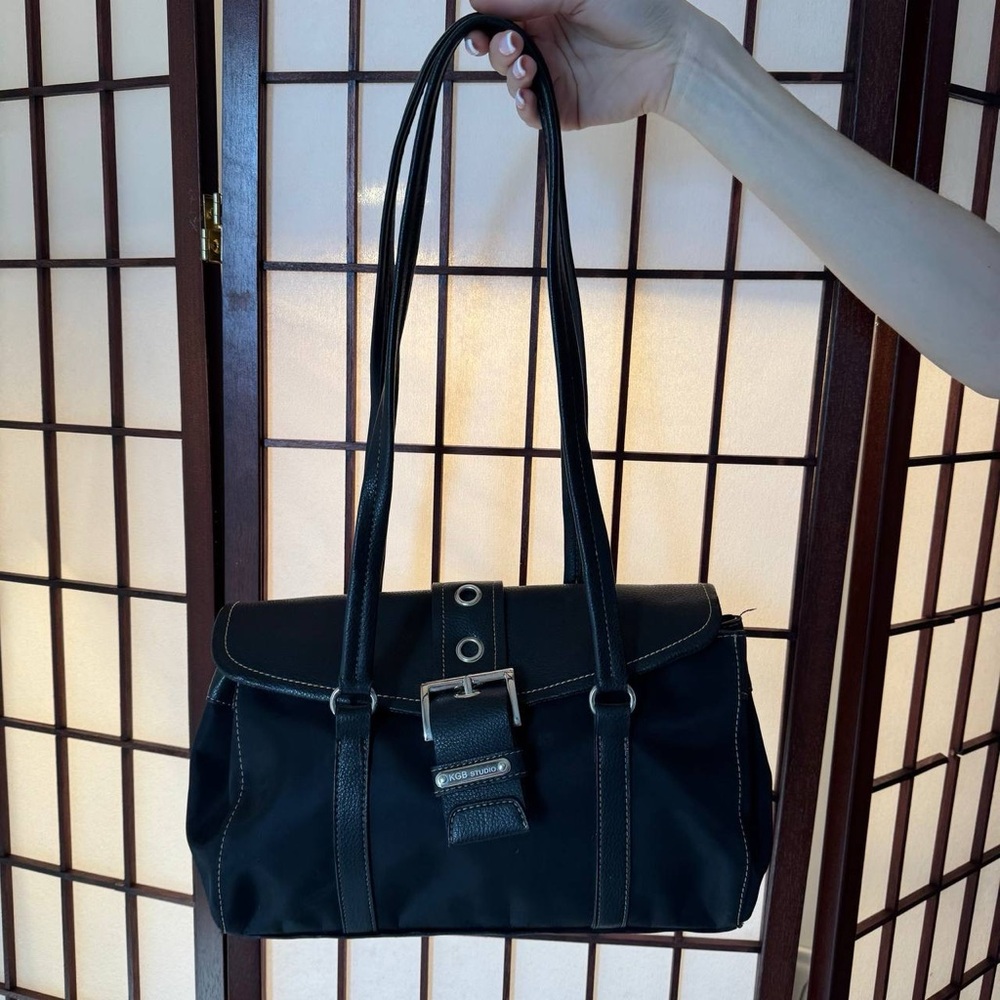 Black Shoulder Tote Bag - Classic Buckle Detail